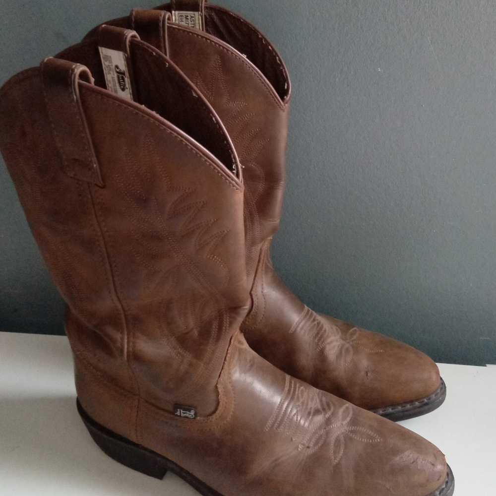Austin‎ Diamond Western Cowboy Boots Brown Leather Pull On Men Size 9D